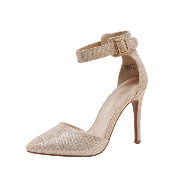 Dream Pairs 7 Gold Champange Glitter Ankle Strap Heels Pointed Toe Stiletto Wide - Picture 1 of 8
